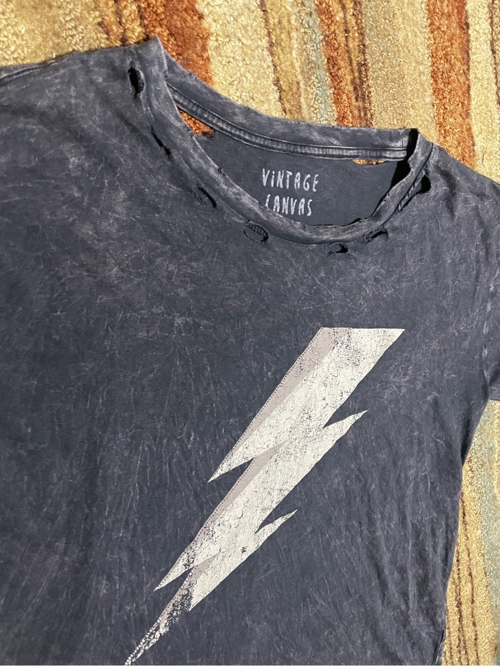 Vintage Canvas black charcoal mineral wash t-shirt distress silver lightning - Picture 2 of 14